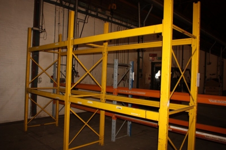 2 span pallet rack, 8 load beams, length approx. 1,9 meters plus 3 uprights, height approx. 2.5 m