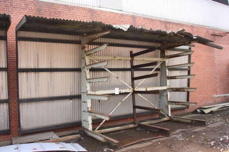 Cantilever Racking, outdoors, with canopies and along one side, 3 rows, 6 branches. Length approx. 3.5 meters