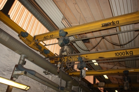 Overhead Crane (10). 1000 kg. Demag electric hoist below the gantry. Hook: 1000 kg. 2 speeds. Span approx. 7 meters