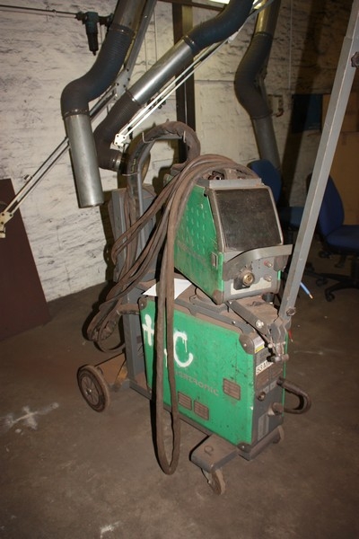 Welding rectifier, Migatronic Sigma 500 + wire feed unit + welding cables + torch. Mounted in a frame on wheels