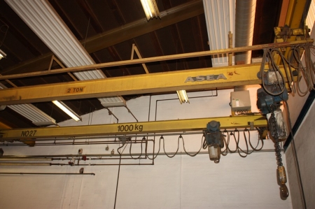 Overhead Crane (48), 2000 kg. Asea. Electric hoist below gantry, Demag, 2000 kg. Hook 2000 kg. 2 speed up / down. Span approx. 7 meters
