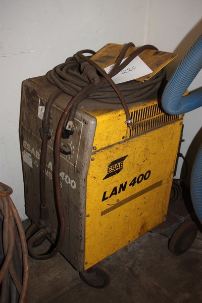 Welding rectifier, ESAB LAN 400 with cooling unit + cables. Mounted in a frame on wheels