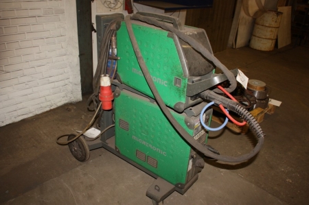 Welding rectifier, Migatronic Sigma 500 + wire feed unit + welding cable + torch. Mounted in a frame on wheels