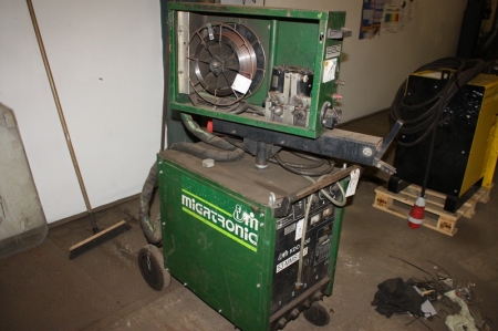 Welding rectifier, Migatronic KDO 500 + wire feed unit (missing covers). Mounted in a frame on wheels