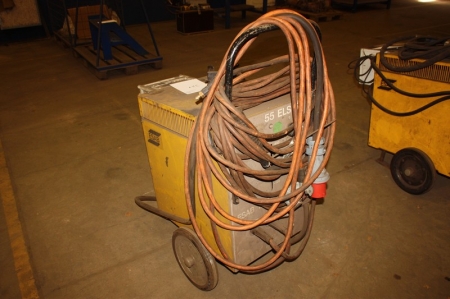 Elektrodesvejseeaggregat, ESAB THF 630 + svejsekabler + sikkerhedsboks. Monteret i ramme på hjul