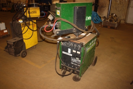 Welding rectifier, Migatronic KDO 500 + wire feed unit + welding cables + torch. Mounted in a frame on wheels