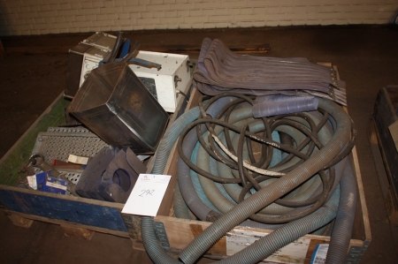 2 pallets with miscellaneous, including flexible hoses, safetybox for stick welders etc.