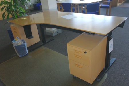 Electrical / height adjustable desk, Munch + 2 drawer cabinets + shelf + wardrobe + flowerbowl + run surface