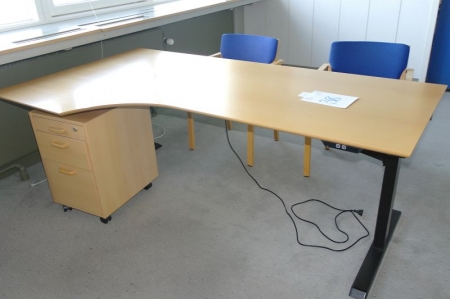 Electrical / height adjustable desk, Munch + drawer + table + 2 chairs + whiteboard