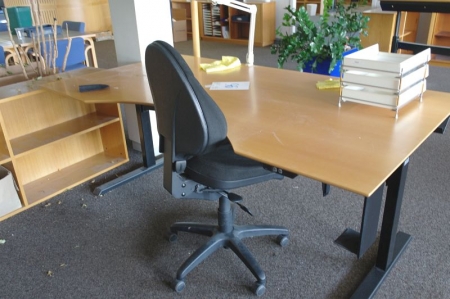 Electrical / height adjustable desk, Labofa + chair + 3 shelves + flowerbowl +coat stand