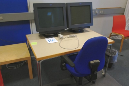 2 x IBM monitors + table + shelf + chair