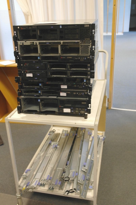 Trolley with various computer equipment