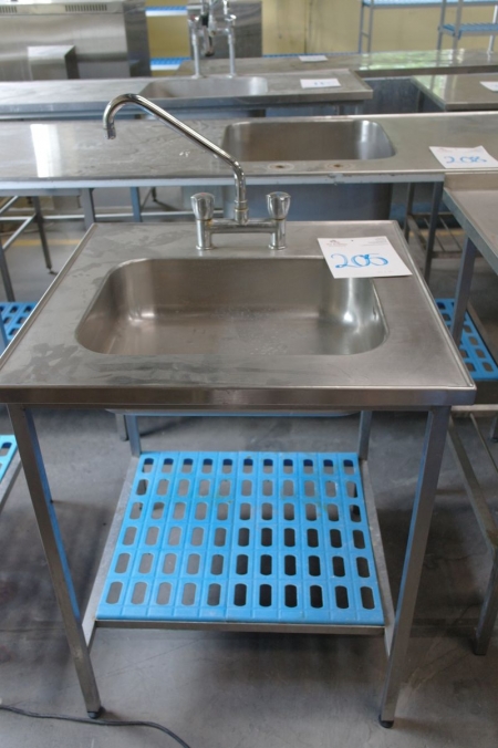 Stainless steel table with sink 70 x 70 cm + stainless steel frame