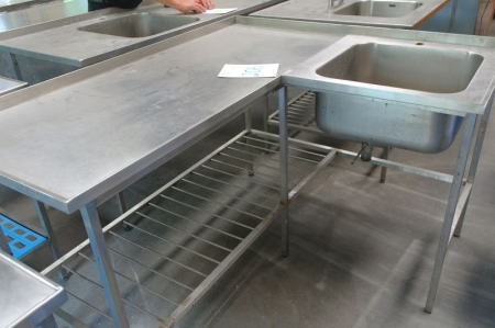 Rustfri vinkelbord med vask 1,55 x 65 x 130 cm