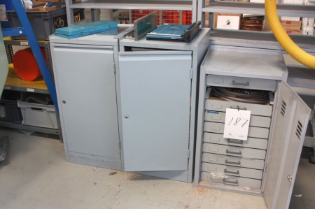 3 tool cabinets + 4 racks with content. Rack not to be removed until the auction has closed
