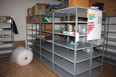 15 section steel racks with content + filing cabinet
