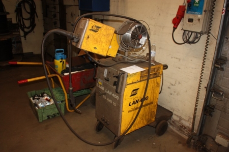 CO2 welder ESAB LAN 400 with wire feed box, ESAB A10 MEH 44 + welding cable + welding handle. Mounted in a frame on wheels