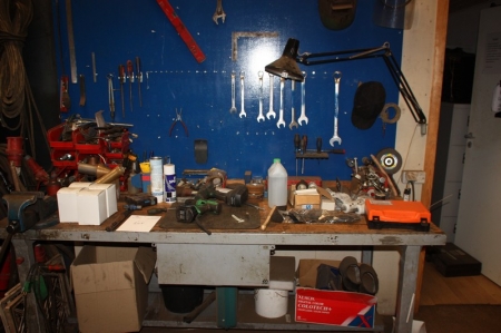 Work Bench, approx. 2000x800 mm + vice + tool board + content + drawer