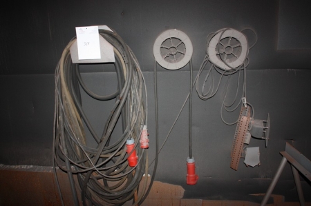 Various cables on the wall, 380 volt lamp +
