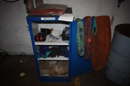 Steel cabinet with content: including welding jackets, welding gloves, etc.