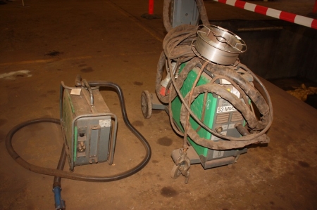 CO2 welding machine Migatronic Sigma 500 + wire feed unit + welding cable box  + welding handle. Mounted in a frame on wheels