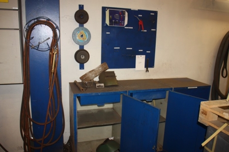 3 x Tool Cabinets + tool panel + miscellaneous content + oxygen and acetylene hose with torch