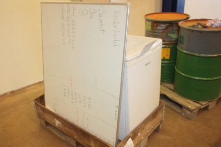 Pallet with fridge, Beko + whiteboard, approximately 1220x1000 mm + 3 chairs