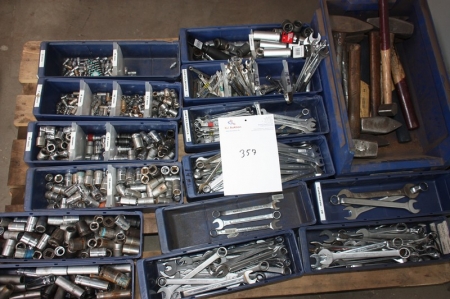 Pallet with hand tools, including spanners, sockets, mauls