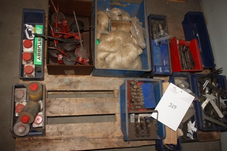 Pallet with various, including Punching, oil cans, chisels, etc.
