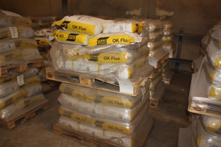 2 pallets ESAB OK Flux 10.72. Approximately 37 bags of 25 kg. Grain size from 0.315 to 2.0 mm (9 x 48 MESM). DB.51.039.12 / PN. TÜV / PN. Certified by CWB two CSA Standard W48