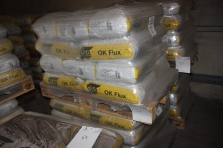 2 paller ESAB OK Flux 10,72. Ca. 40 sække á 25 kg. Grain size 0,315-2,0 mm (9 x 48 MESM). DB.51.039.12/PN. TÜV/PN. Certified by CWB to CSA Standard W48