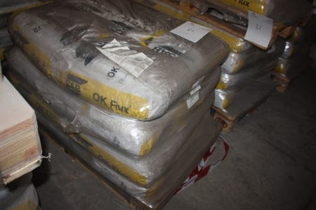 2 pallets ESAB OK Flux 10.72. Approximately 20 bags of 25 kg. Grain size from 0.315 to 2.0 mm (9 x 48 MESM). DB.51.039.12 / PN. TÜV / PN. Certified by CWB two CSA Standard W48