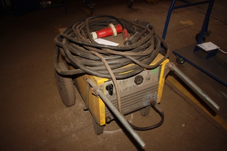 Welding rectifier, ESAB LHF630 Offshore + power cable. Mounted in a frame on wheels