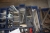 Pallet with various hand tools + tops + Pliers + caulking guns + chisels, etc.