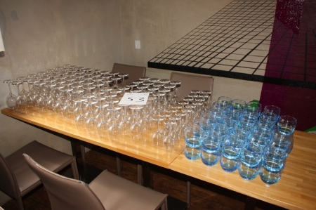 Various wine glasses and water glasses on table