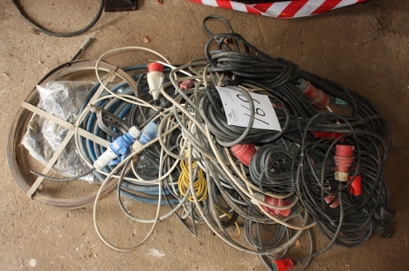 Lot power cables, 220 + 380 + volts sewer cleaning tape, etc.