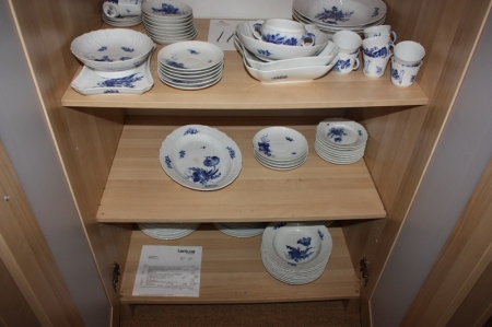 Parts of dinnerware, blue flower, 3 shelves in the closet