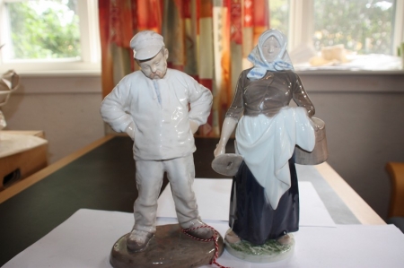 2 x porcelænsfigurer: murer og kone med smørdrittel, Royal Copenhagen, sælges af privat, kun moms på salær
