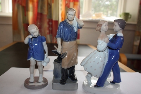 3 x porcelain figurines: crying girl + wrought + dancing children