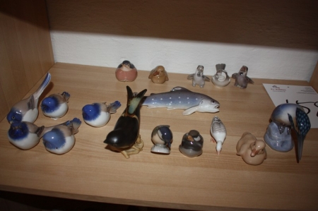 Diverse porcelænsfugle + 1 fisk, sælges af privat, kun moms på salær