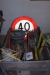 Pallet with various buckets + pump + signs etc.