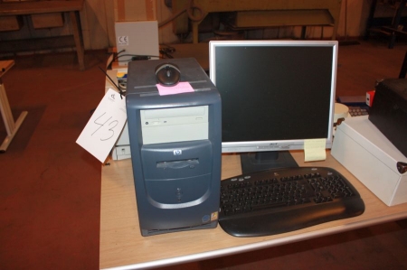 PC, HP Vectra XP310 + tastatur + fladskærm + printer