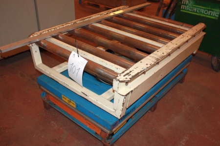 Løftebord, el-hydraulisk, Translyft, 2000 kg. Med påmonteret drejeaggregat med rullebane