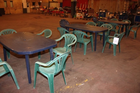 3 garden tables with 18 chairs