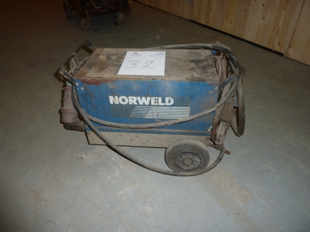 Stick welding rectifier, Norweld. Mounted in a frame on wheels