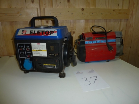 Benzingenerator, 12 - 220 volt, Eletop, max. 800 Watt + kompressor