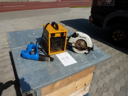 Power crosscut saw, Makita + fan heater, 2kW + heat gun