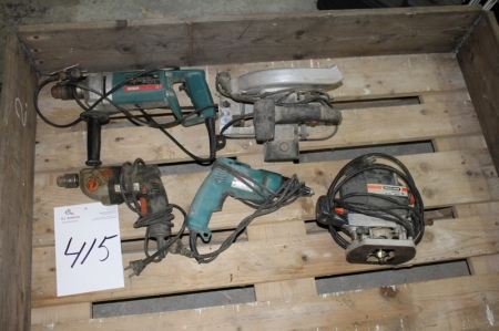 Power drill + power drywall screwdriver, Makita + power router, Holz-Her + power circular saw + power drill. Sold by private individual. Only VAT on fees.