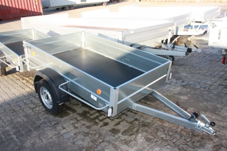 Trailer (2), brand new. Steel Panels with fiber base. Agados, type 01N1. / 50 kg. Lashings. Year 2013 Load platform dimension, approximately 2100x1300 mm. Supplied without license plates. Chassis number TKXHA7175DANS5038