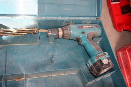 Cordless drill, Makita, unused + cordless drill, Makita with 2 batteries and charger